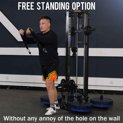 Eonfit E1 2.0 Cable Station, Cable Crossover Machine with Pulley System | Wall Mount & Free Standing Dual Swivel Arms Cable Machine with Removable Footplate for Garage Home Gym