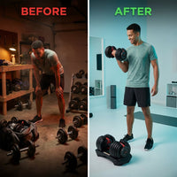 12-In-1 Quick Adjust Dumbbell Set for Home Gym, Set of 2, Black/Red — Before & After