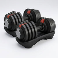 12-In-1 Quick Adjust Dumbbell Set for Home Gym, Set of 2, Black/Red — Studio Shot