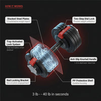 12-In-1 Quick Adjust Dumbbell Set for Home Gym, Set of 2, Black/Red — How It Works