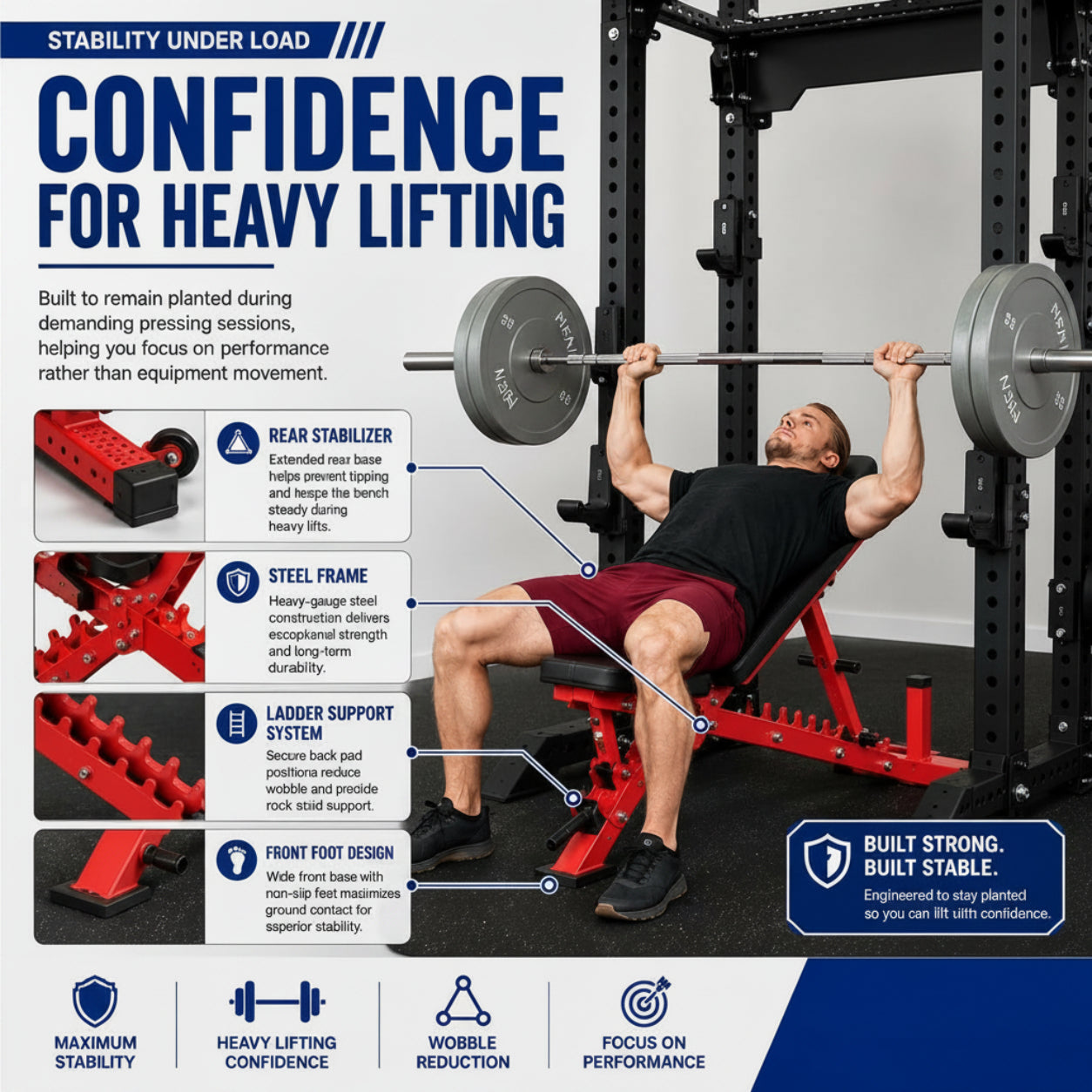 Adjustable Weight Bench | Home Gym Equipment | Foldable Workout Platform | Flat Incline Decline FID Design | Compact Strength Training Chair | Fitness Bench AB-3100