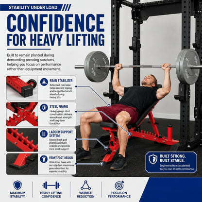 Adjustable Weight Bench | Home Gym Equipment | Foldable Workout Platform | Flat Incline Decline FID Design | Compact Strength Training Chair | Fitness Bench AB-3100