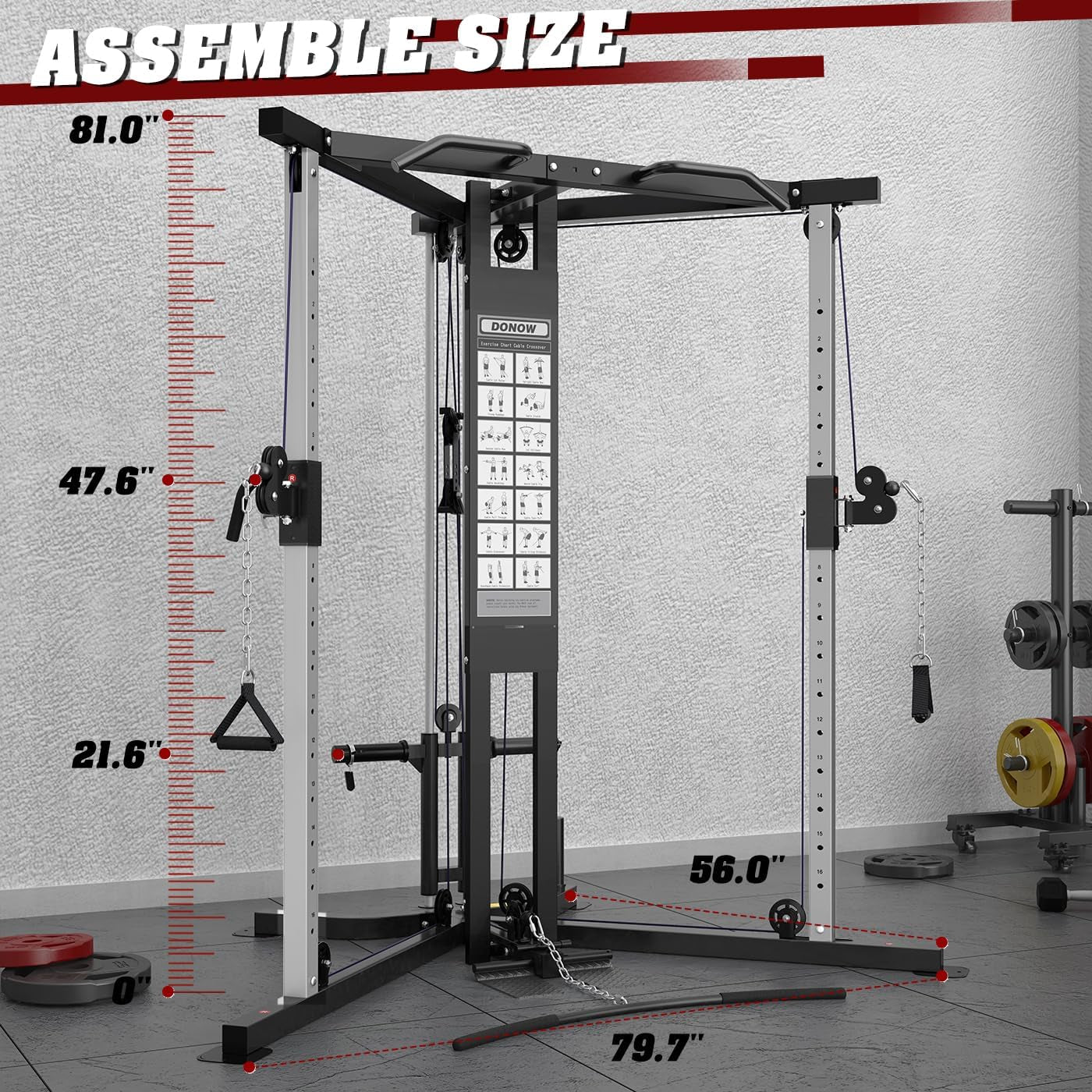 Cable Crossover Machine, Cable Fly Machine Home Gym System Workout Station with Dual Pulley System Pull-Up Bar Cable Bar and LAT Pull down System