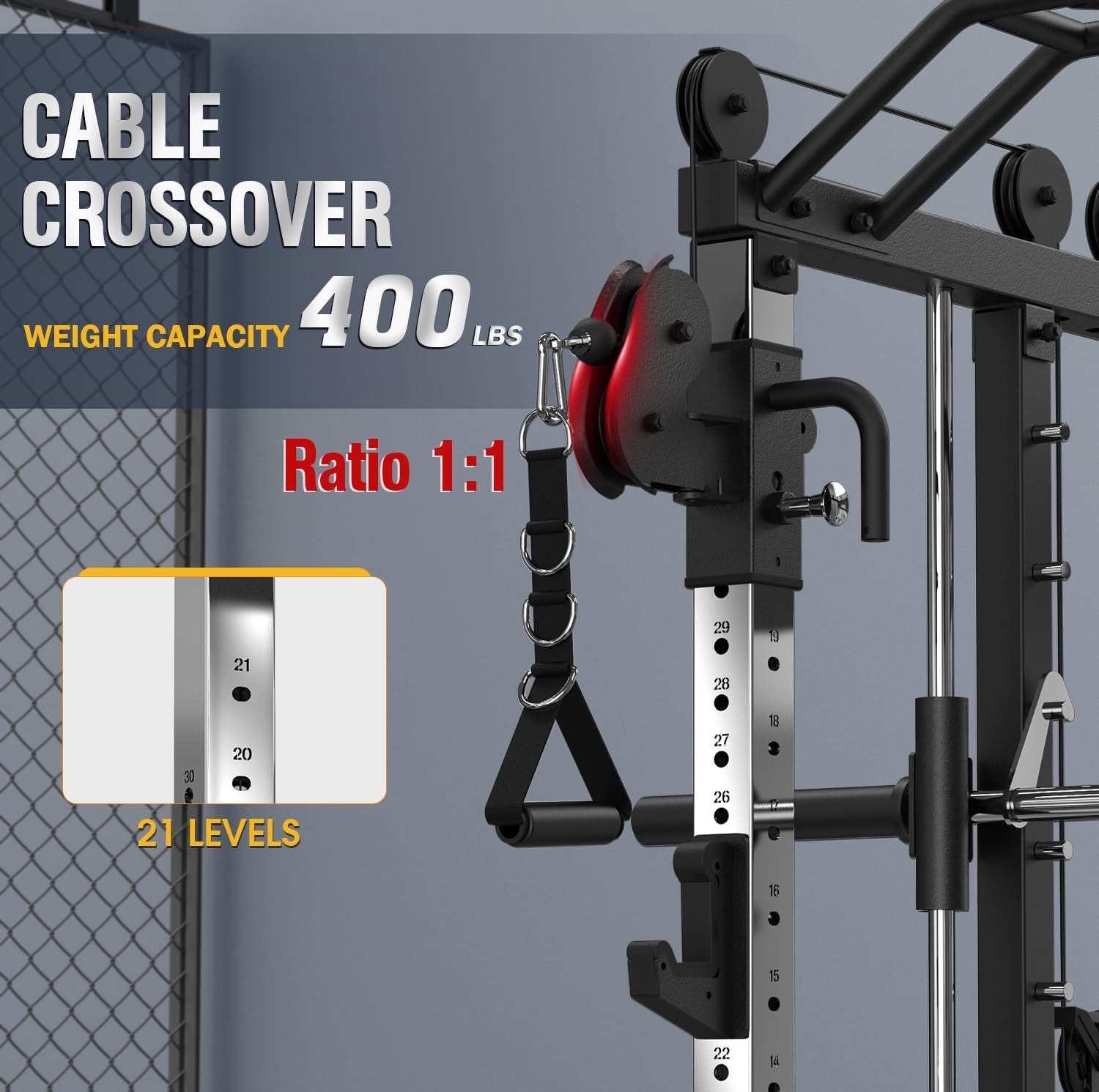 Smith Machine with Weight Stacks Home Gym System Dual Cable Crossover | Ratio 1:1 Dual Weight Stacks, Solid Smith Bar, Lat Pull down Bench, All in One Workout Station