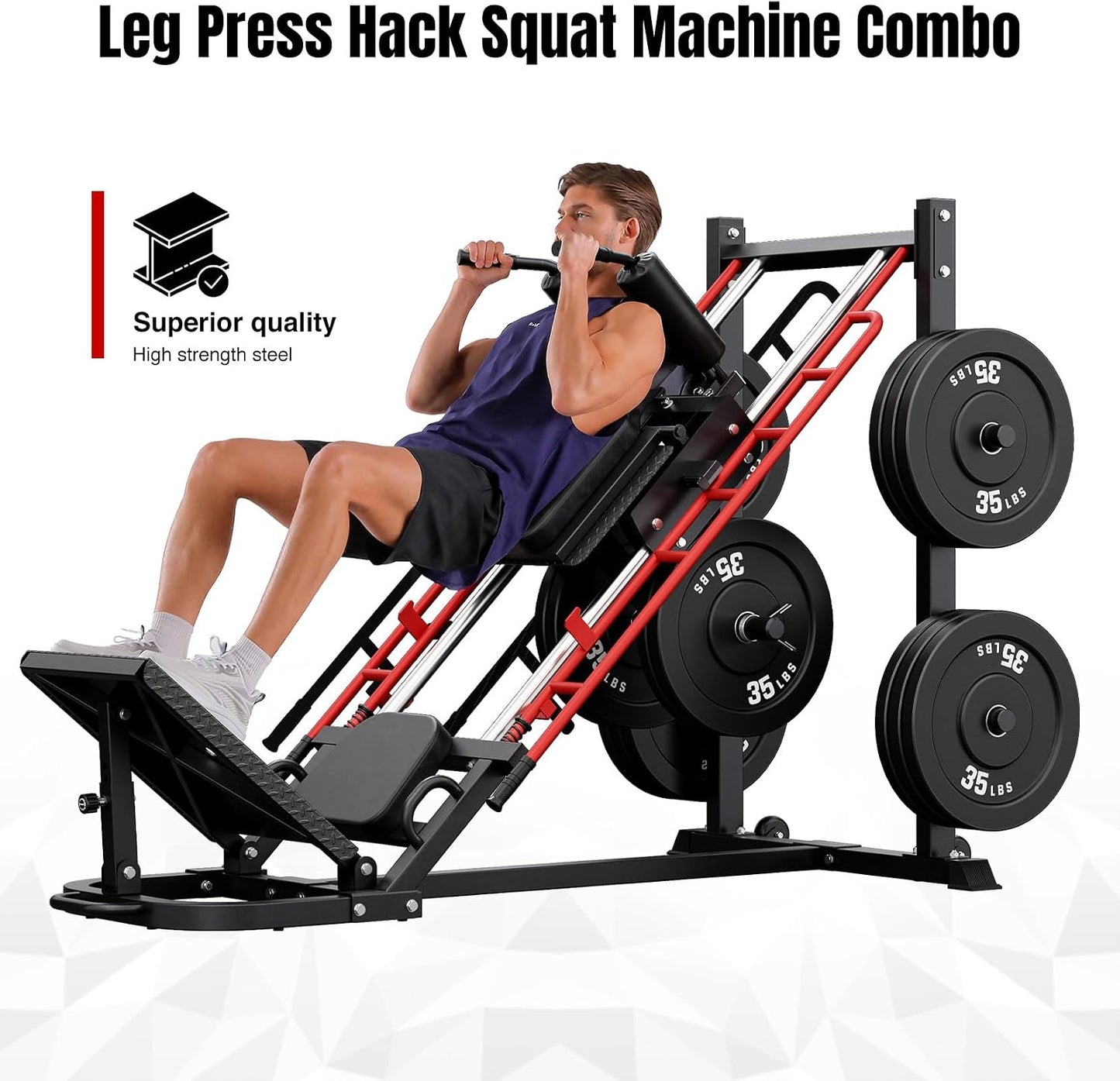 Leg Press Hack Squat Machine Combo for Home Gym, Adjustable Leg Press Machine for Full Lower Body Workout, Upgraded Leg Press with Transport Wheels and Weight Storage,Weight Plates Not Included