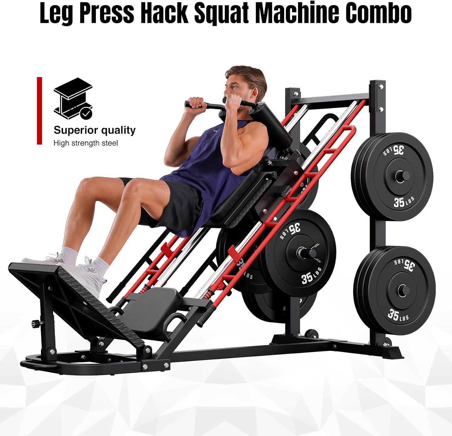 Leg Press Hack Squat Machine Combo for Home Gym, Adjustable Leg Press Machine for Full Lower Body Workout, Upgraded Leg Press with Transport Wheels and Weight Storage,Weight Plates Not Included