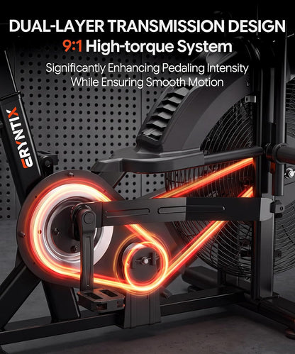 Dual Resistance Air Bike, Magnetic & Air Fan Bike with APP Connection, ISCC plus Certified Wind Bikes, Dual-Action Handlebars for Home Gym HIIT Cardio Full Body Workout (350LBS Capacity)