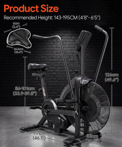 Dual Resistance Air Bike, Magnetic & Air Fan Bike with APP Connection, ISCC plus Certified Wind Bikes, Dual-Action Handlebars for Home Gym HIIT Cardio Full Body Workout (350LBS Capacity)