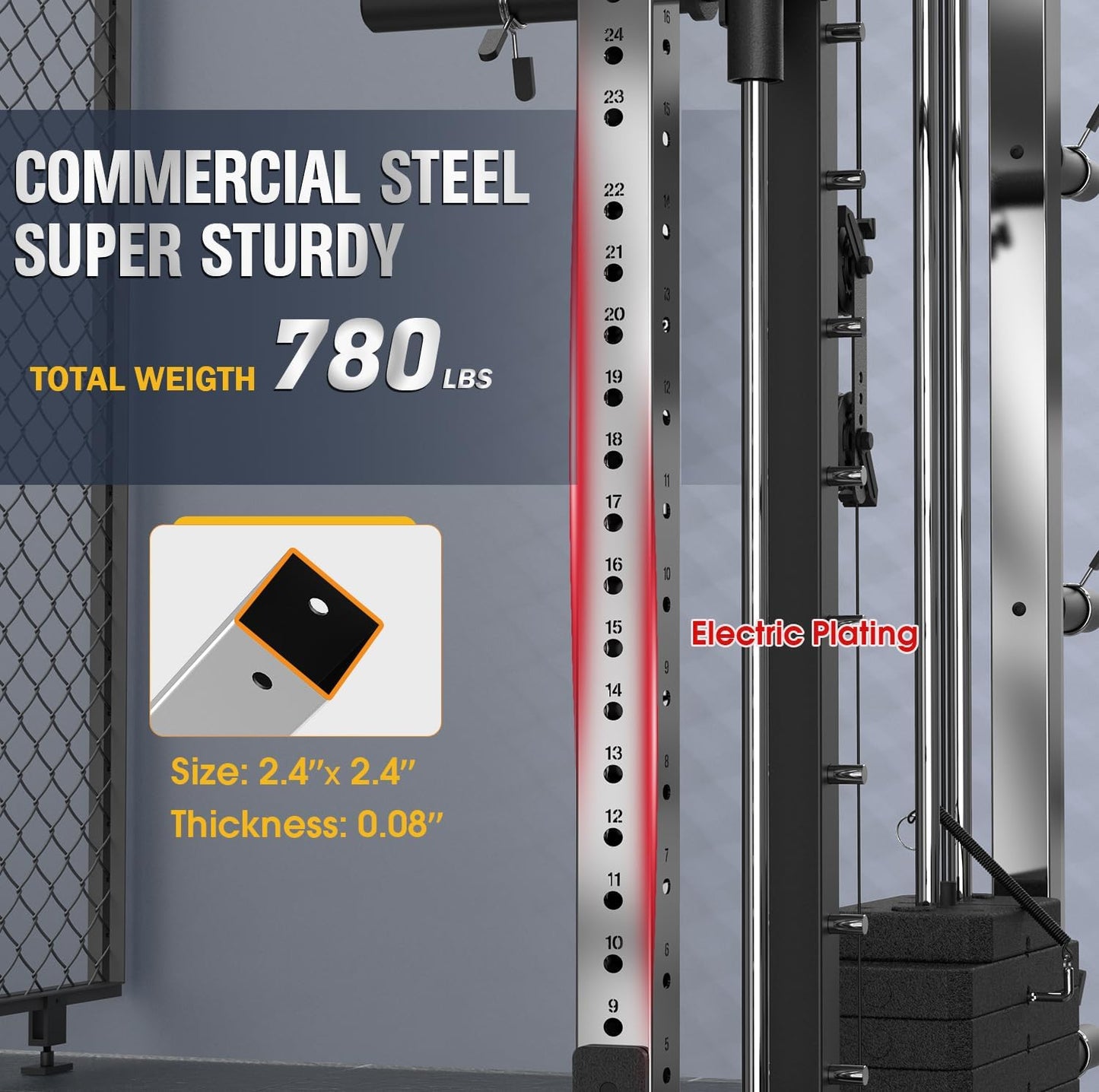 Smith Machine with Weight Stacks Home Gym System Dual Cable Crossover | Ratio 1:1 Dual Weight Stacks, Solid Smith Bar, Lat Pull down Bench, All in One Workout Station