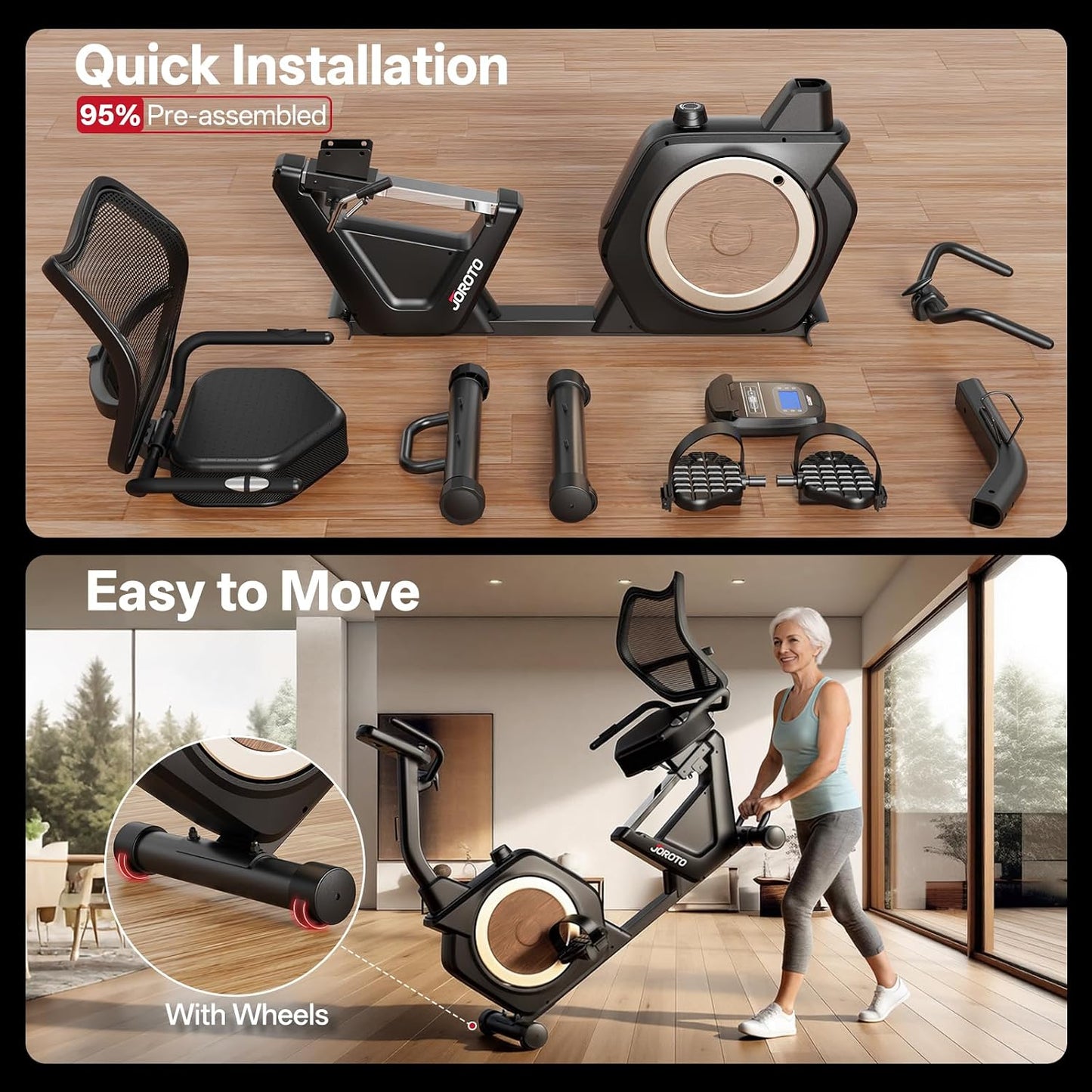 Recumbent Exercise Bike for Seniors Adults with 400LBS, Smart App | Low-Impact Exercise Bike 16 Magnetic Resistance, Wide Cushioned Seat, Back Support and Backlit LCD, Heart Rate Monitoring