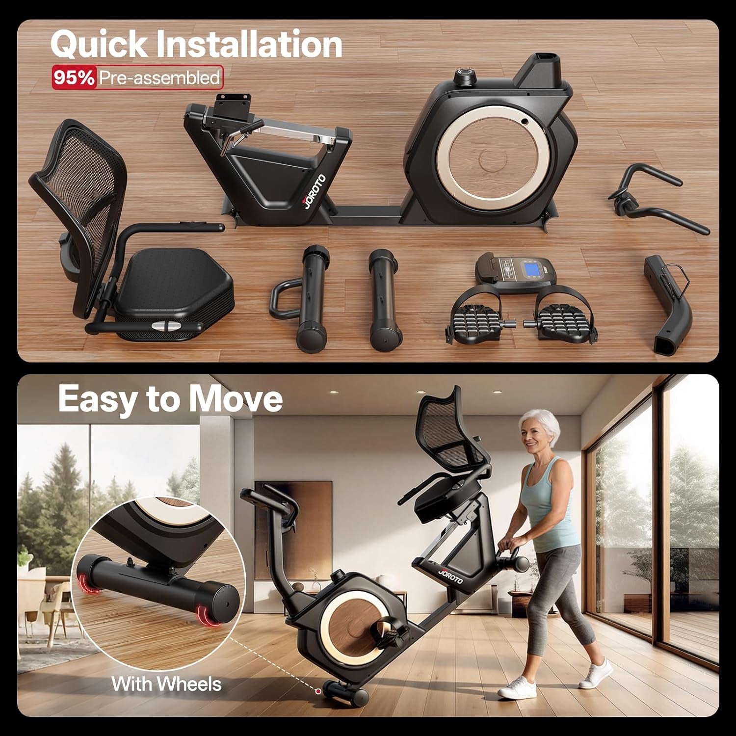 Recumbent Exercise Bike for Seniors Adults with 400LBS, Smart App | Low-Impact Exercise Bike 16 Magnetic Resistance, Wide Cushioned Seat, Back Support and Backlit LCD, Heart Rate Monitoring
