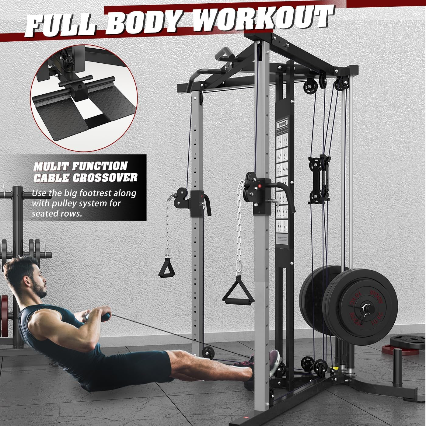 Cable Crossover Machine, Cable Fly Machine Home Gym System Workout Station with Dual Pulley System Pull-Up Bar Cable Bar and LAT Pull down System