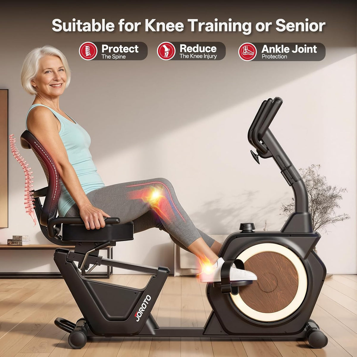 Recumbent Exercise Bike for Seniors Adults with 400LBS, Smart App | Low-Impact Exercise Bike 16 Magnetic Resistance, Wide Cushioned Seat, Back Support and Backlit LCD, Heart Rate Monitoring