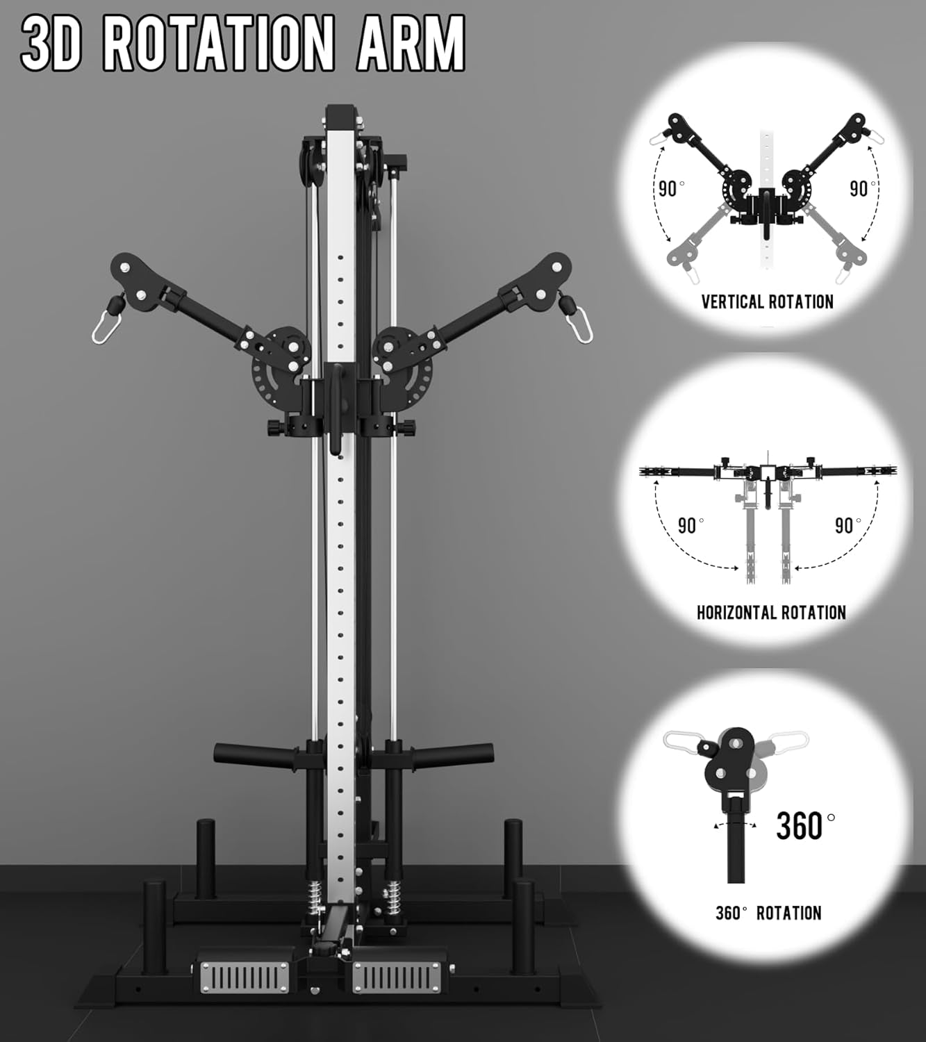 Eonfit E1 2.0 Cable Station, Cable Crossover Machine with Pulley System | Wall Mount & Free Standing Dual Swivel Arms Cable Machine with Removable Footplate for Garage Home Gym