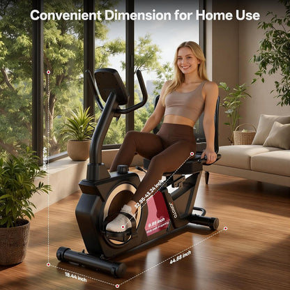 Recumbent Exercise Bike for Seniors Adults with 400LBS, Smart App | Low-Impact Exercise Bike 16 Magnetic Resistance, Wide Cushioned Seat, Back Support and Backlit LCD, Heart Rate Monitoring