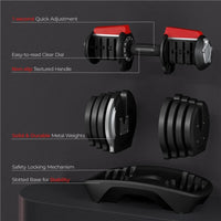 12-In-1 Quick Adjust Dumbbell Set for Home Gym, Set of 2, Black/Red