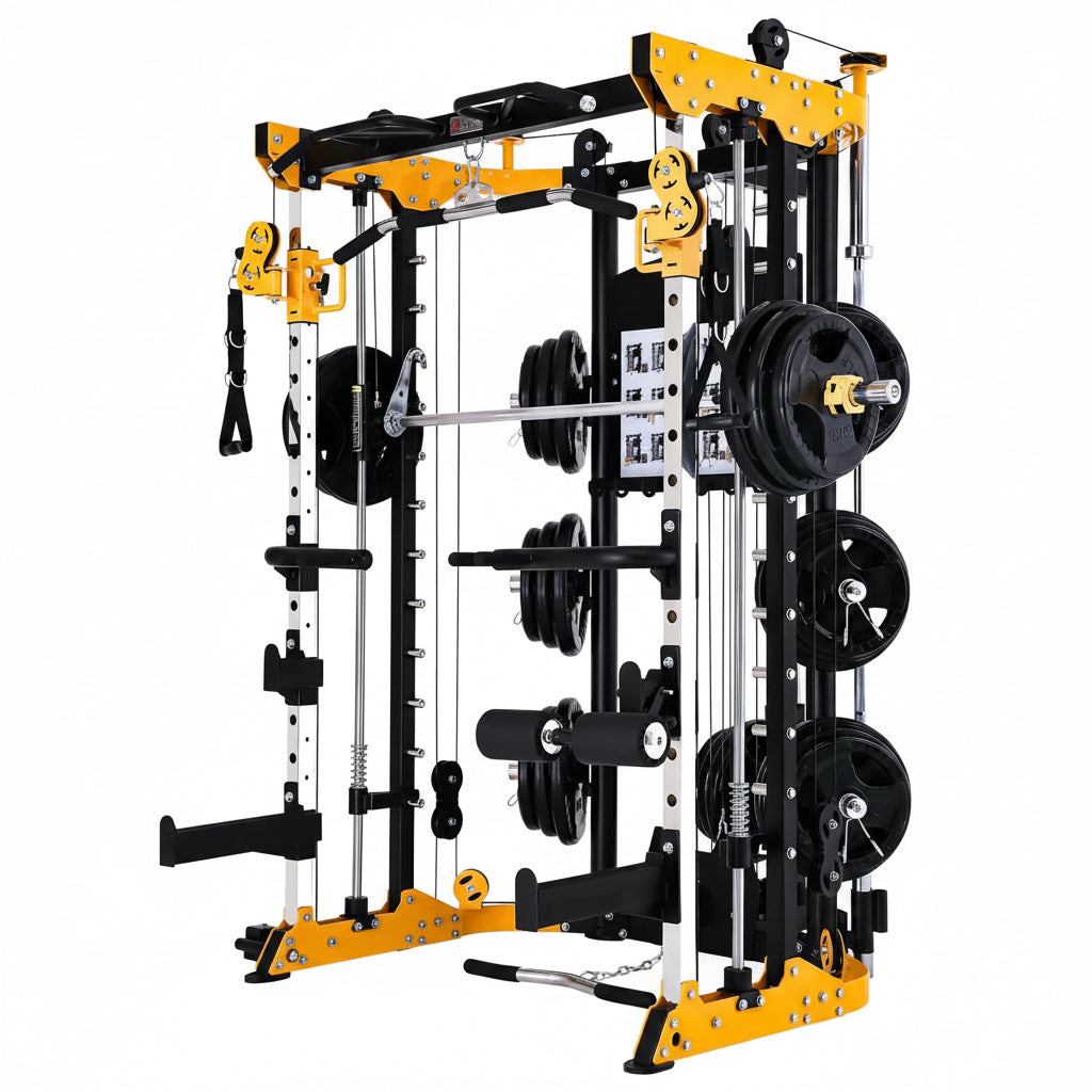 3059 Plate Loaded Smith Machine Home Gym Cable System | Solo Training Power Rack. 2.5Mm Steel Frame, 1000Lb Capacity, Linear Bearings. Fits 8Ft Ceilings, Wood Crate Shipped.