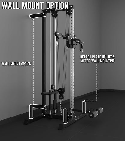 Eonfit E1 2.0 Cable Station, Cable Crossover Machine with Pulley System | Wall Mount & Free Standing Dual Swivel Arms Cable Machine with Removable Footplate for Garage Home Gym