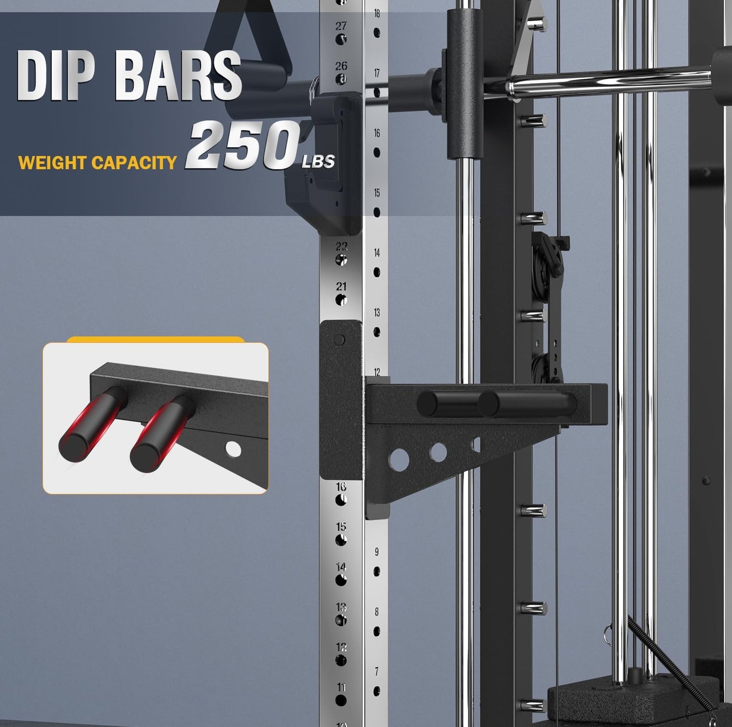 Smith Machine with Weight Stacks Home Gym System Dual Cable Crossover | Ratio 1:1 Dual Weight Stacks, Solid Smith Bar, Lat Pull down Bench, All in One Workout Station