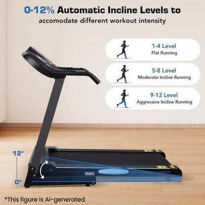 Treadmill with Auto 12Level Incline 15 Preset Foldable Treadmill 2.5 Horse Power Exercise Machine for Home Office Workout