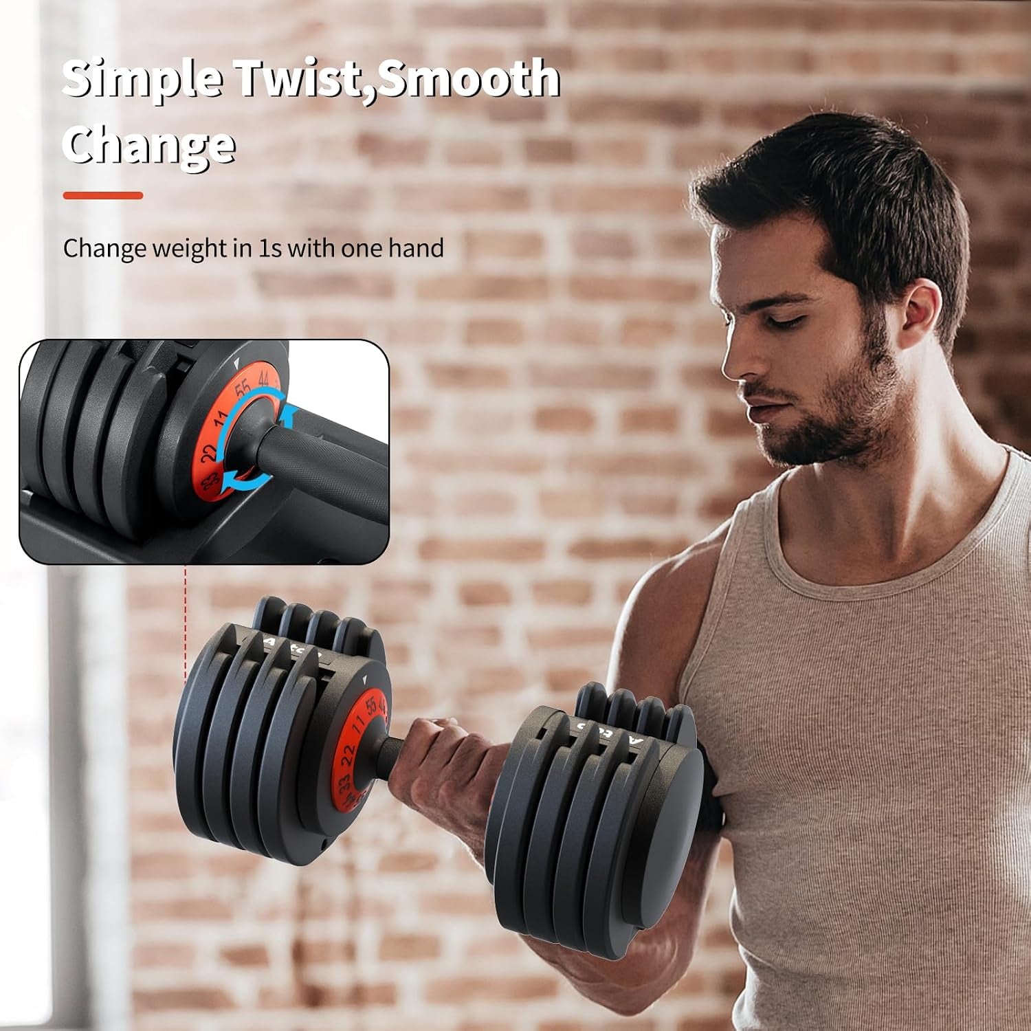 Adjustable Dumbbells Set,55Lb Dumbbell Pair,Fast Adjustment Weight Dumbbell by Turning Anti-Slip Handle,Strength Training Dumbbell with Tray Suitable for Men Women Full Body Exercise