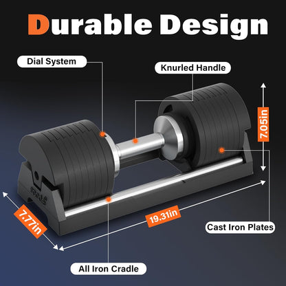 AD80 Drop-Proof Cast Iron Adjustable Dumbbells 80Lbs | Knurled Chrome Handle,Fast Adjust,Compact Design,Durable Cast Iron Plates and Cradle,Heavy Weights Dumbbells Set for Home Gym