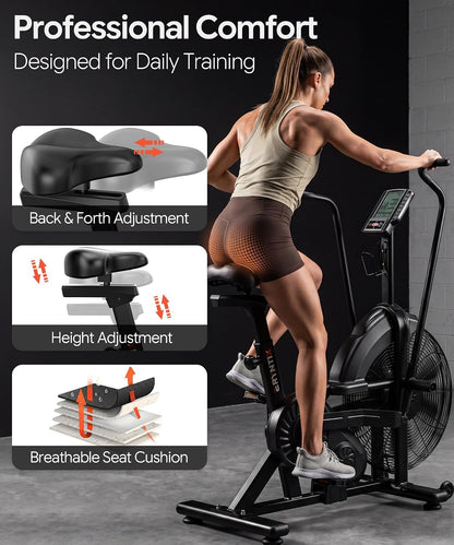 Dual Resistance Air Bike, Magnetic & Air Fan Bike with APP Connection, ISCC plus Certified Wind Bikes, Dual-Action Handlebars for Home Gym HIIT Cardio Full Body Workout (350LBS Capacity)