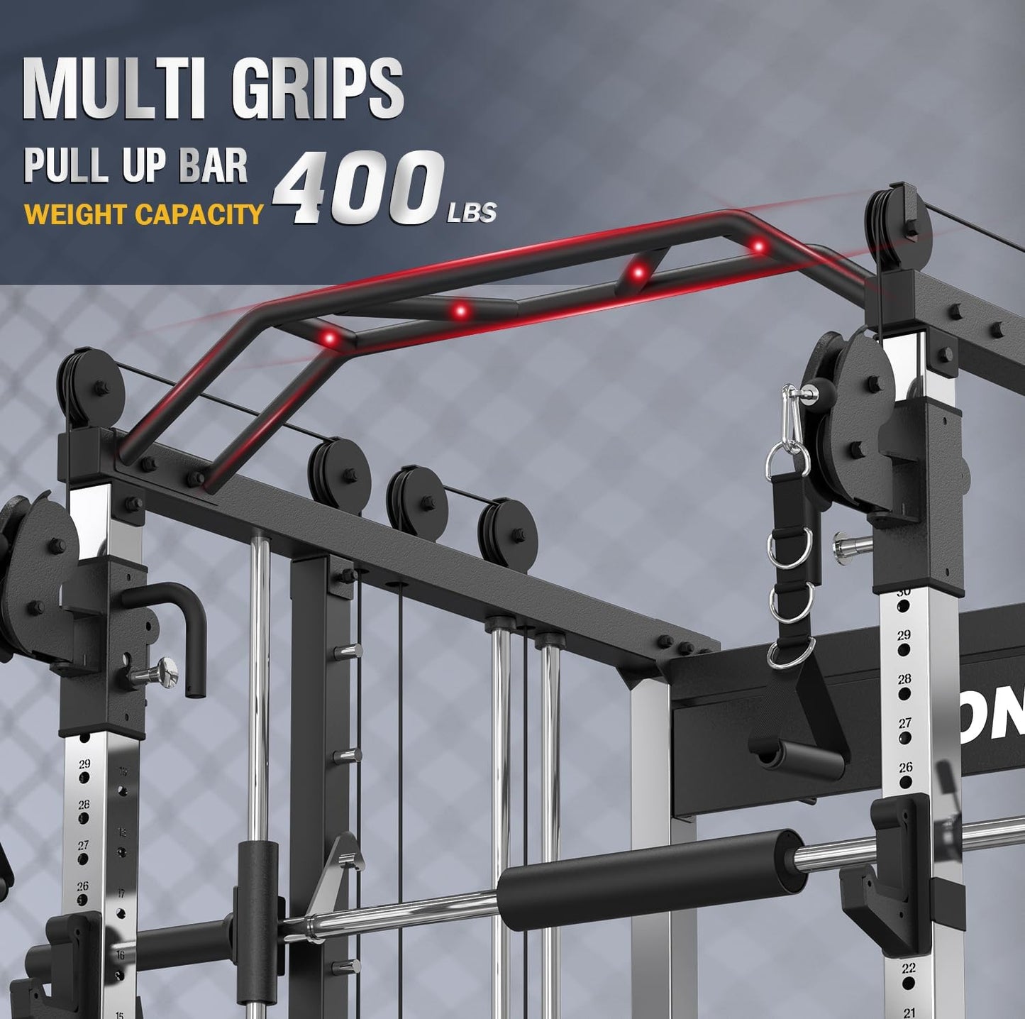 Smith Machine with Weight Stacks Home Gym System Dual Cable Crossover | Ratio 1:1 Dual Weight Stacks, Solid Smith Bar, Lat Pull down Bench, All in One Workout Station