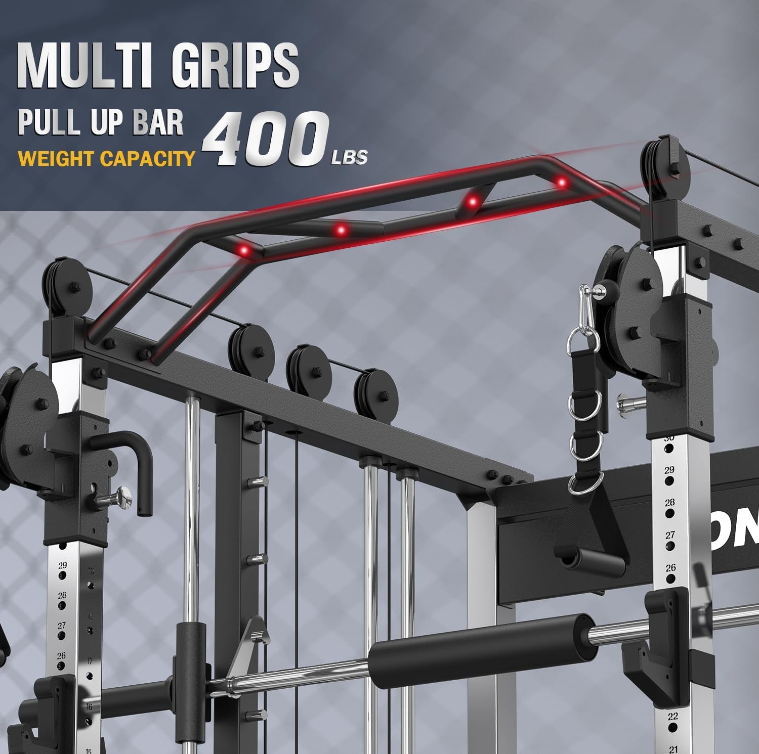 Smith Machine with Weight Stacks Home Gym System Dual Cable Crossover | Ratio 1:1 Dual Weight Stacks, Solid Smith Bar, Lat Pull down Bench, All in One Workout Station