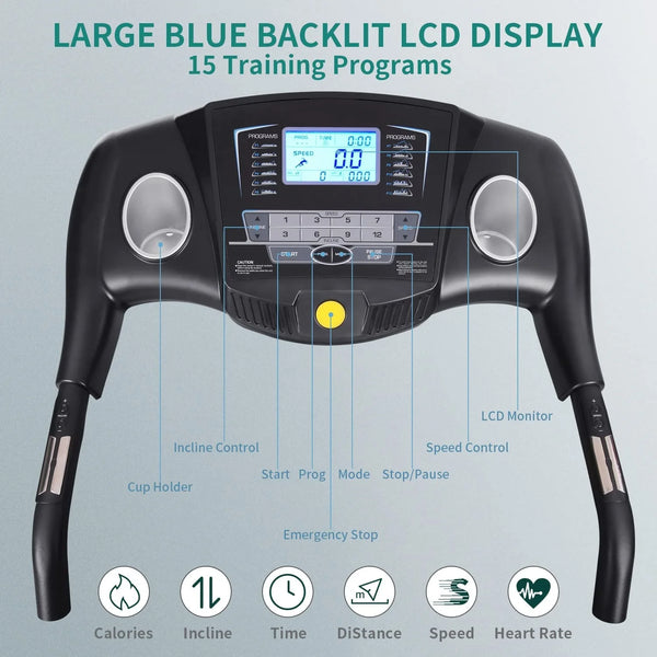 Electric Treadmill Built for Home Training, 2.5HP Motor, 12-Level Auto Incline, Foldable Design, 220 Lb Capacity