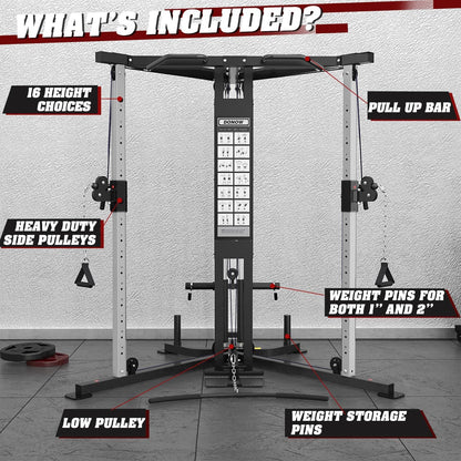 Cable Crossover Machine, Cable Fly Machine Home Gym System Workout Station with Dual Pulley System Pull-Up Bar Cable Bar and LAT Pull down System