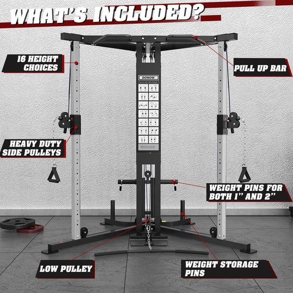 Cable Crossover Machine, Cable Fly Machine Home Gym System Workout Station with Dual Pulley System Pull-Up Bar Cable Bar and LAT Pull down System