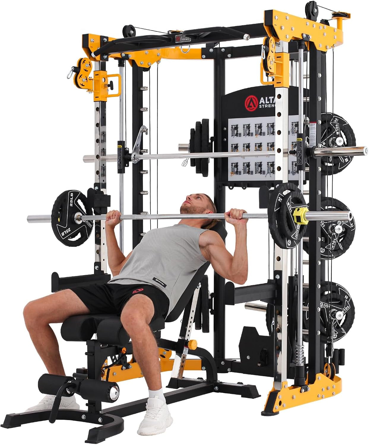 3059 Plate Loaded Smith Machine Home Gym Cable System | Solo Training Power Rack. 2.5Mm Steel Frame, 1000Lb Capacity, Linear Bearings. Fits 8Ft Ceilings, Wood Crate Shipped.
