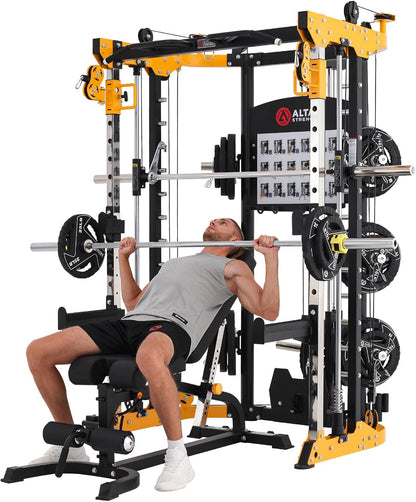 3059 Plate Loaded Smith Machine Home Gym Cable System | Solo Training Power Rack. 2.5Mm Steel Frame, 1000Lb Capacity, Linear Bearings. Fits 8Ft Ceilings, Wood Crate Shipped.