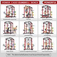Power Rack Power Cage Multi-Function Squat Rack with Cable Crossover System Selectable More Training Attachment Power Rack for Garage & Home Gym