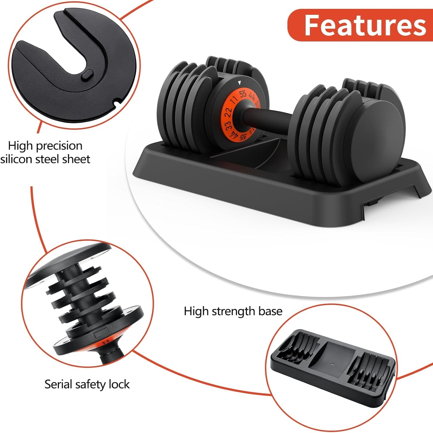 Adjustable Dumbbells Set,55Lb Dumbbell Pair,Fast Adjustment Weight Dumbbell by Turning Anti-Slip Handle,Strength Training Dumbbell with Tray Suitable for Men Women Full Body Exercise