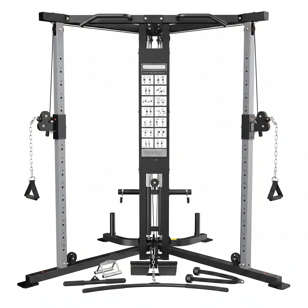 Cable Crossover Machine, Cable Fly Machine Home Gym System Workout Station with Dual Pulley System Pull-Up Bar Cable Bar and LAT Pull down System