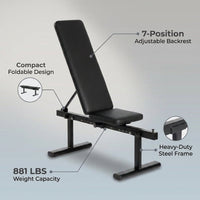 Adjustable Weight Bench, Foldable Workout Bench for Home Gym Use, Weight Bench with 881 LBS Weight Capacity-Black — infographic