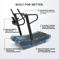 Manual Curved Treadmill Designed for HIIT Training, Self-Powered, 4 Resistance Levels, 440 lb Capacity — How It Works