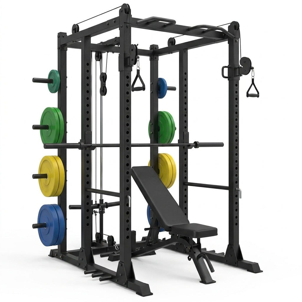 Power Rack Power Cage Multi-Function Squat Rack with Cable Crossover System Selectable More Training Attachment Power Rack for Garage & Home Gym — Studio Shot