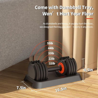 Adjustable Dumbbells Set,55Lb Dumbbell Pair,Fast Adjustment Weight Dumbbell by Turning Anti-Slip Handle,Strength Training Dumbbell with Tray Suitable for Men Women Full Body Exercise