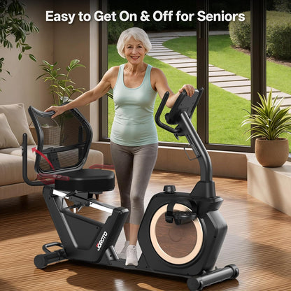 Recumbent Exercise Bike for Seniors Adults with 400LBS, Smart App | Low-Impact Exercise Bike 16 Magnetic Resistance, Wide Cushioned Seat, Back Support and Backlit LCD, Heart Rate Monitoring