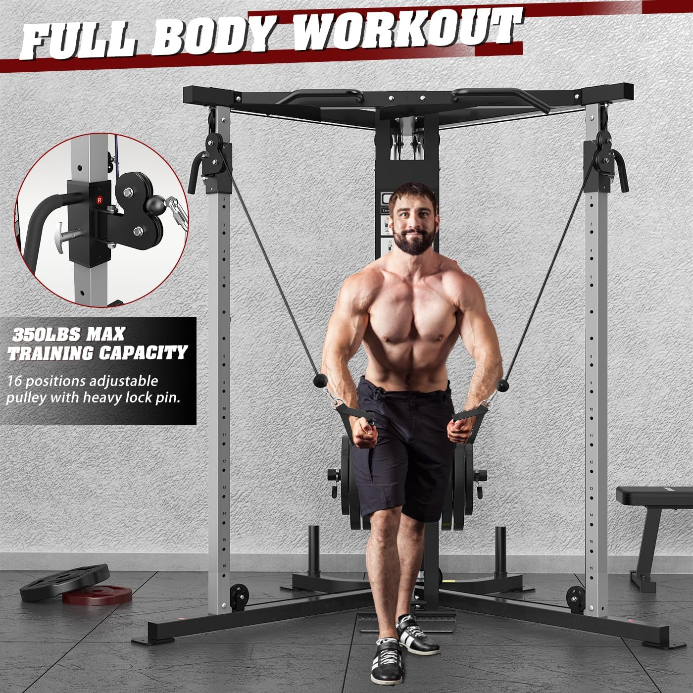 Cable Crossover Machine, Cable Fly Machine Home Gym System Workout Station with Dual Pulley System Pull-Up Bar Cable Bar and LAT Pull down System