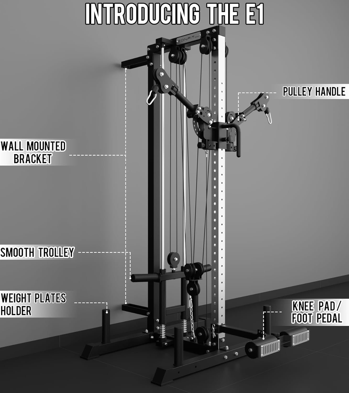 Eonfit E1 2.0 Cable Station, Cable Crossover Machine with Pulley System | Wall Mount & Free Standing Dual Swivel Arms Cable Machine with Removable Footplate for Garage Home Gym