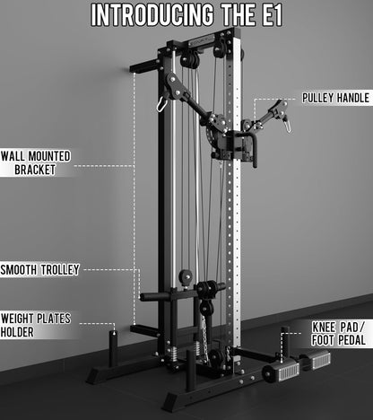 Eonfit E1 2.0 Cable Station, Cable Crossover Machine with Pulley System | Wall Mount & Free Standing Dual Swivel Arms Cable Machine with Removable Footplate for Garage Home Gym