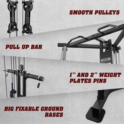 Cable Crossover Machine, Cable Fly Machine Home Gym System Workout Station with Dual Pulley System Pull-Up Bar Cable Bar and LAT Pull down System
