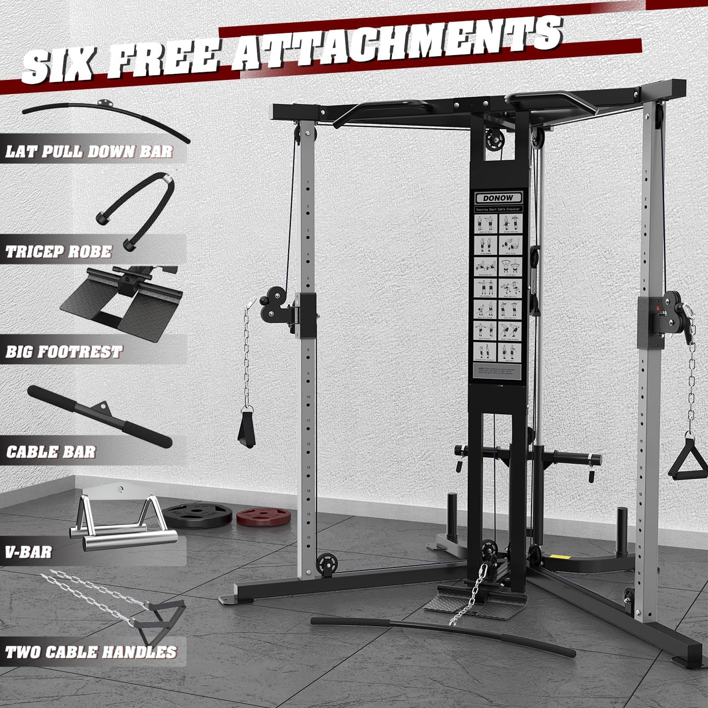 Cable Crossover Machine, Cable Fly Machine Home Gym System Workout Station with Dual Pulley System Pull-Up Bar Cable Bar and LAT Pull down System
