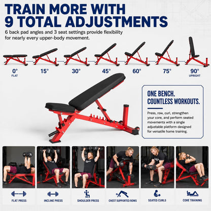 Adjustable Weight Bench | Home Gym Equipment | Foldable Workout Platform | Flat Incline Decline FID Design | Compact Strength Training Chair | Fitness Bench AB-3100