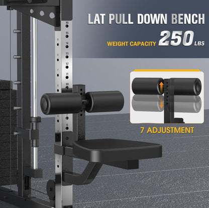 Smith Machine with Weight Stacks Home Gym System Dual Cable Crossover | Ratio 1:1 Dual Weight Stacks, Solid Smith Bar, Lat Pull down Bench, All in One Workout Station