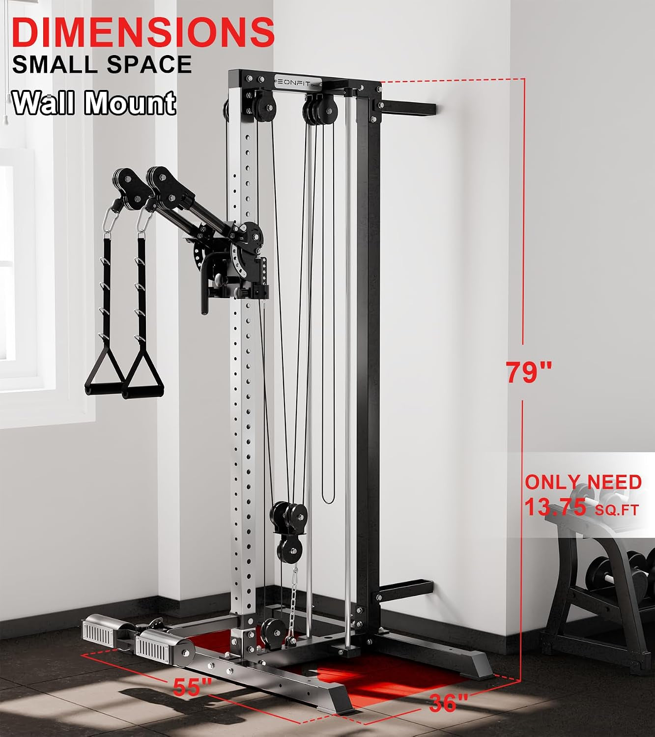 Eonfit E1 2.0 Cable Station, Cable Crossover Machine with Pulley System | Wall Mount & Free Standing Dual Swivel Arms Cable Machine with Removable Footplate for Garage Home Gym